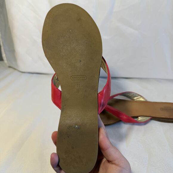 Coach Leather Sara Sandals Hot Pink Flip Flops Women's Size 11 B - Picture 4 of 8